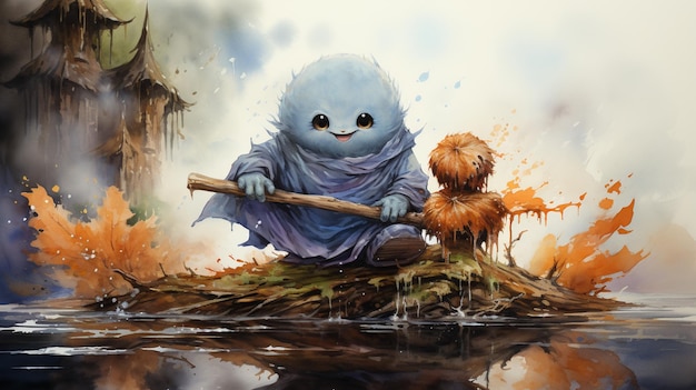 Foto ilustração de aquarela para crianças e bebês tema de halloween fundo