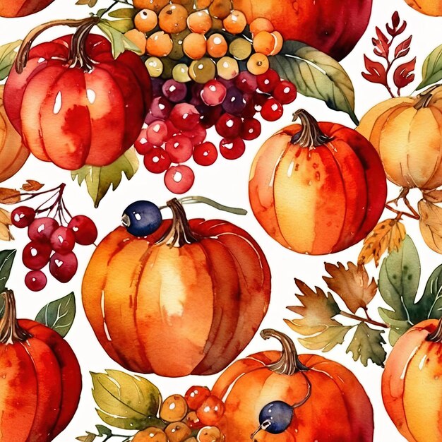 Ilustração de aquarela vintage de colheita abundante com frutas e legumes frescos e saudáveis