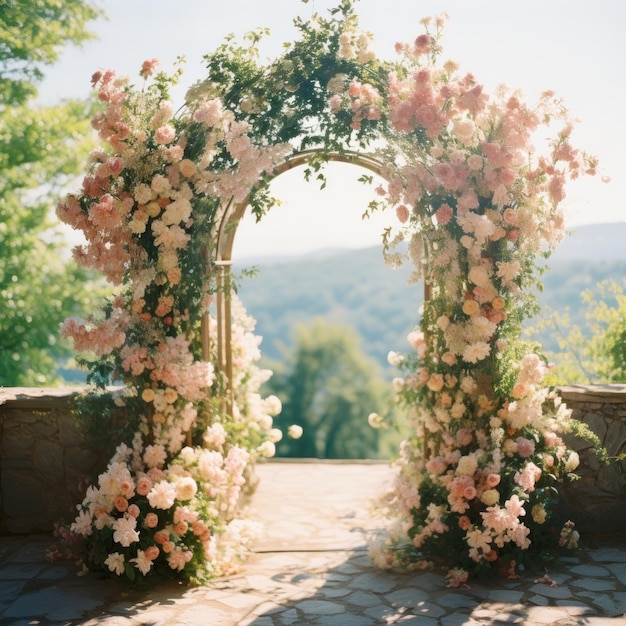 Ilustração de arco floral de casamento AI GenerativexA