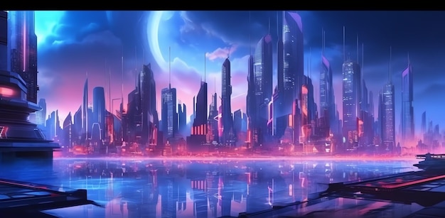 Ilustração de arte 3D conceitual futurista Cyberpunk Night City SciFi