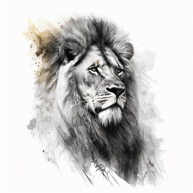 Ilustração de arte a lápis de desenho de leão imagem de fundo branco Ai gerou arte