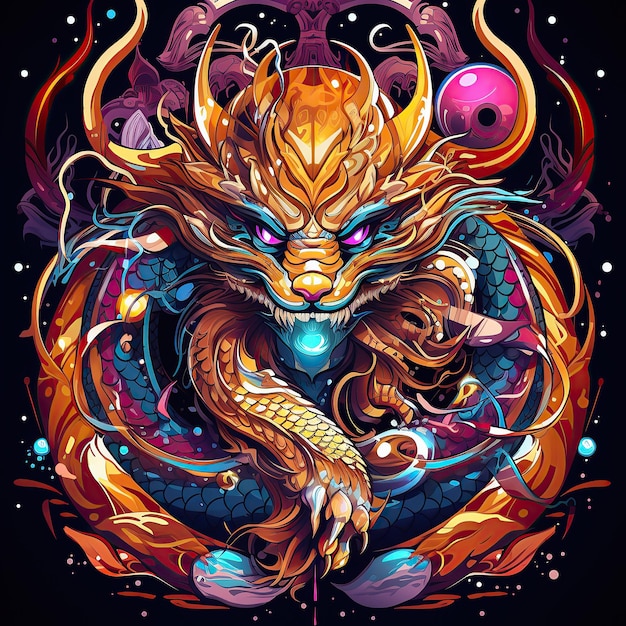 Ilustração de arte abstrata de gato e dragão