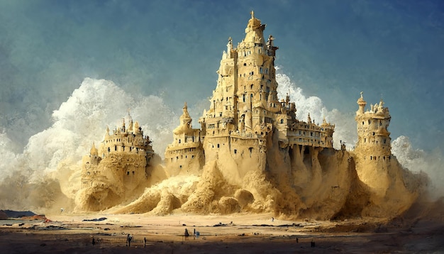 Ilustração de arte conceitual de castelo de areia gigante