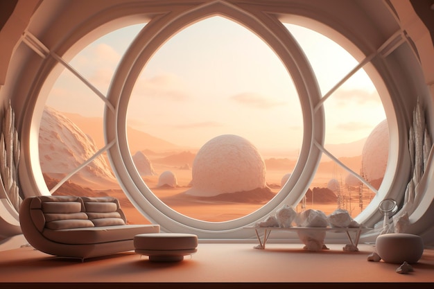 Ilustração de arte conceitual de sci-fi interior futurista da estação espacial gerar ai