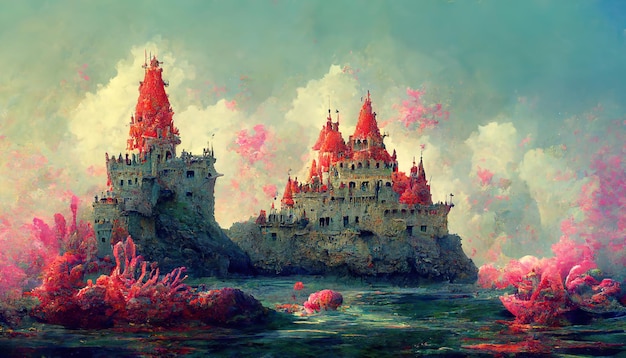 Foto ilustração de arte conceitual do castelo do oceano