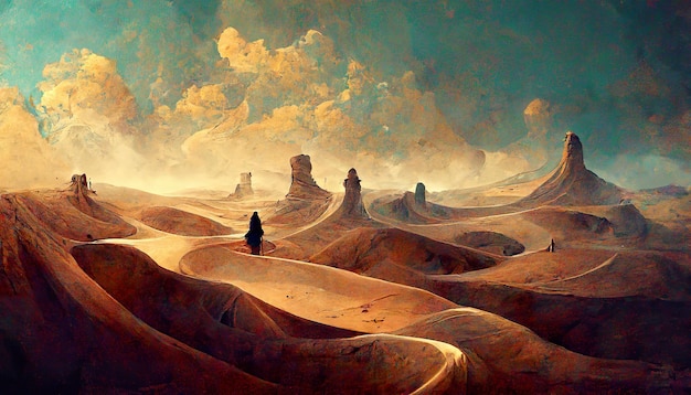 Ilustração de arte conceitual do deserto de fantasia