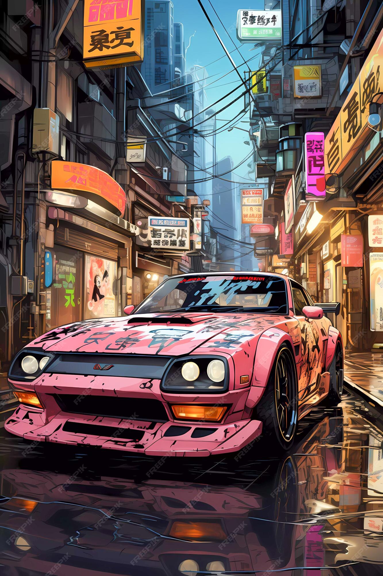 Modelo de design de cartaz de corrida de rua com carro japonês