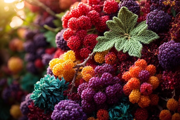Ilustração de arte de crochet em forma de uva cheia de cores