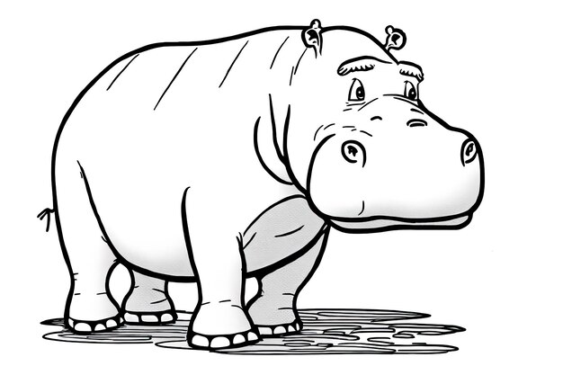 Foto ilustração de arte de linha de desenho de hipopótamo fofo