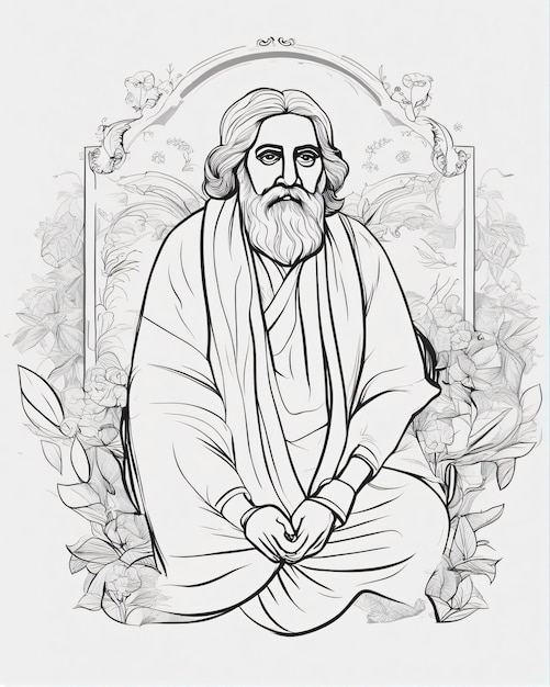 Ilustração de arte de linha de Rabindranath Tagore