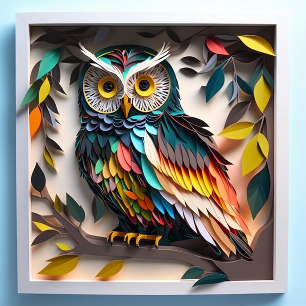 Ilustração de arte de papel 3D colorida de coruja imagem de arte gerada por IA