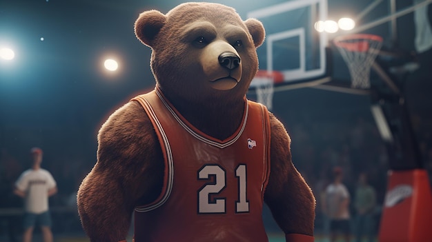 Ilustração de arte digital de basquete de urso IA generativa