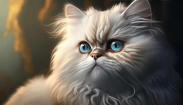 Ilustração de arte digital de gato persa branco fofo