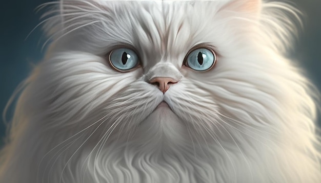 Ilustração de arte digital de gato persa branco fofo