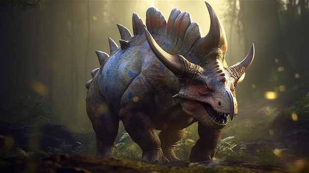 Ilustração de arte digital de triceratops pré-histórico Generative AI