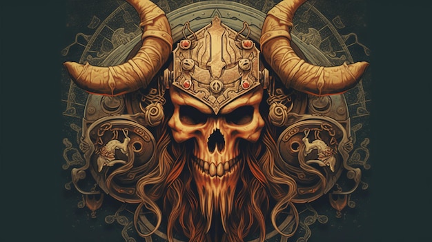 ilustração de arte digital do crânio de viking IA generativa