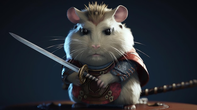 Ilustração de arte digital hamster samurai Generative AI