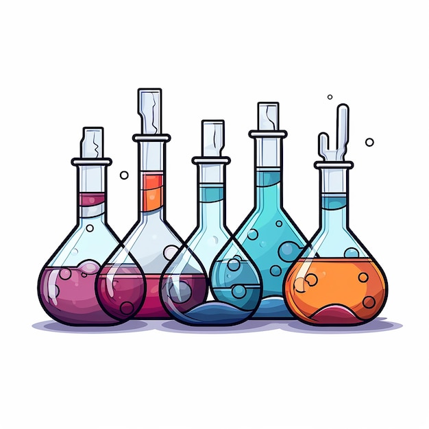 Ilustração de arte em linha de frascos químicos