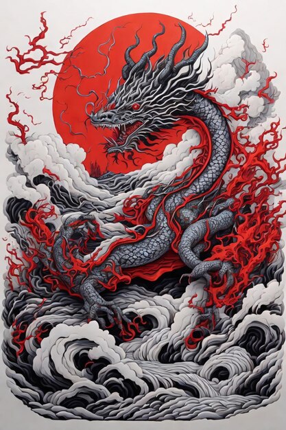 Ilustração de arte vetorial de dragão chinês Duo Tone