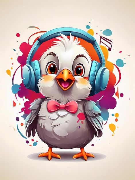 ilustração de arte vetorial de um pássaro bonito rindo ouvindo música