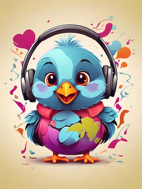 ilustração de arte vetorial de um pássaro bonito rindo ouvindo música