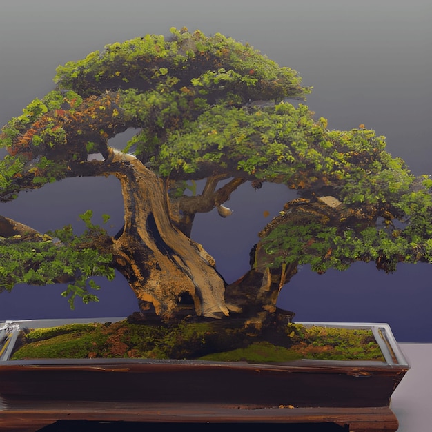 Foto ilustração de árvore de bonsai verde colorido em um fundo de estúdio ia geradora