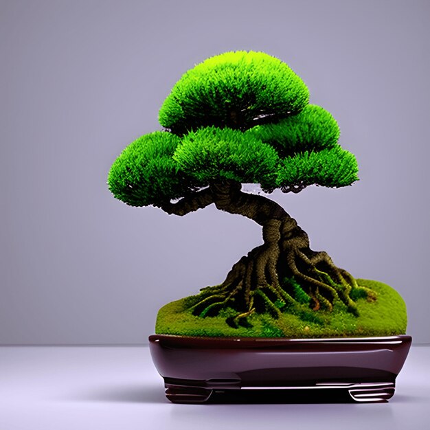 Ilustração de árvore de bonsai verde colorido em um fundo de estúdio IA geradora