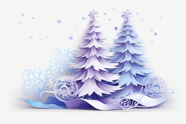 ilustração de árvore de Natal de papel azul e lilás em fundo branco transpa