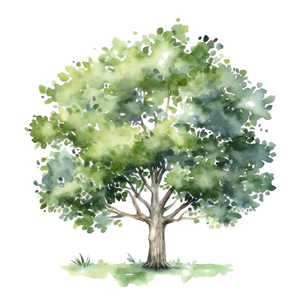 Ilustração de árvore verde aquarela fofa clipart de animais da floresta