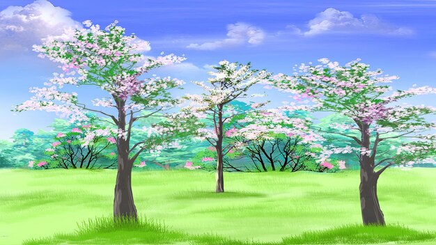 Ilustração de árvores florescendo