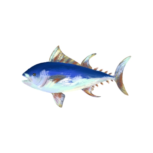 Ilustração de atum isolada no fundo branco Clip art de peixe azul Design do Dia Mundial do Atum