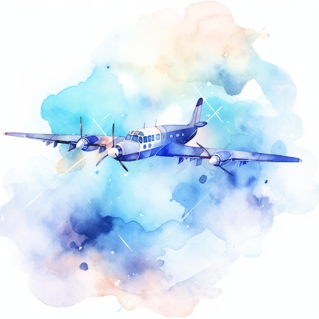 ilustração de avião a aquarela