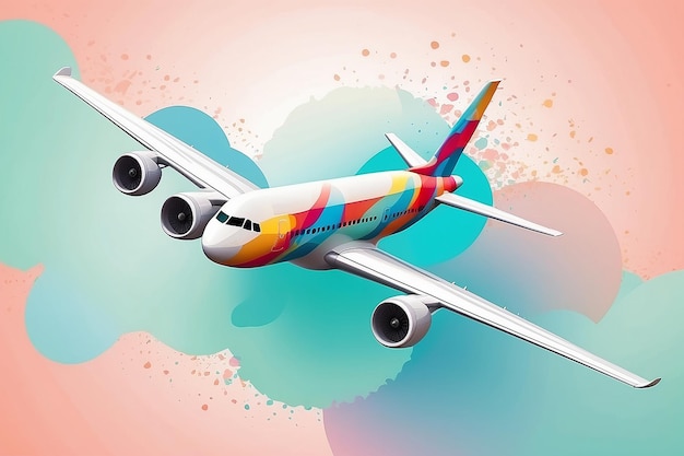 Ilustração de avião com padrão de manchas contra um fundo abstrato suave