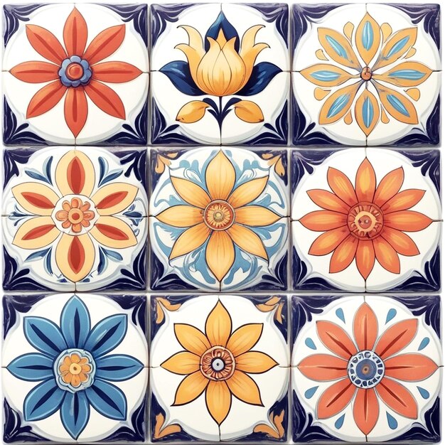 Foto ilustração de azulejos de flores com fundo branco