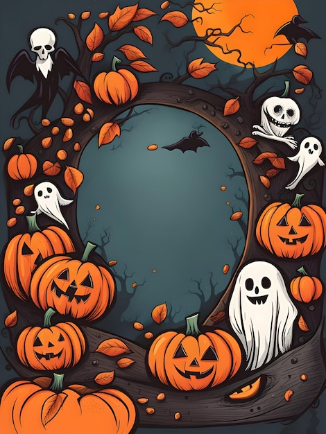 Ilustração de banner de Halloween com abóboras assustadoras
