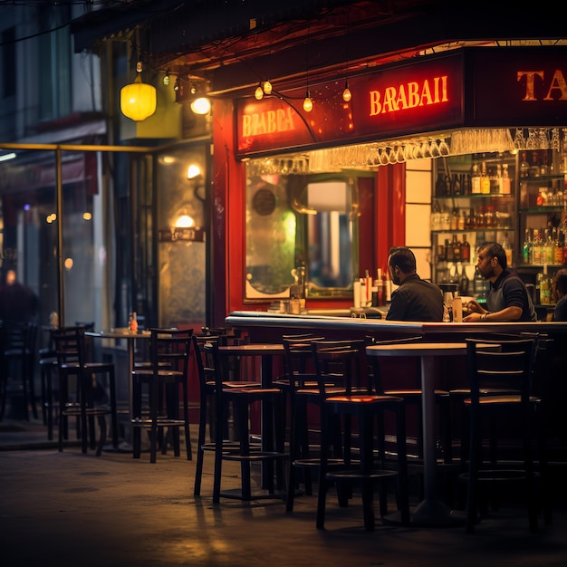 Ilustração de bar e restaurante indiano à noite Tiro cinematográfico