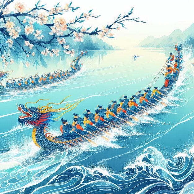 Ilustração de barco de dragão para o festival de barcos de dragão