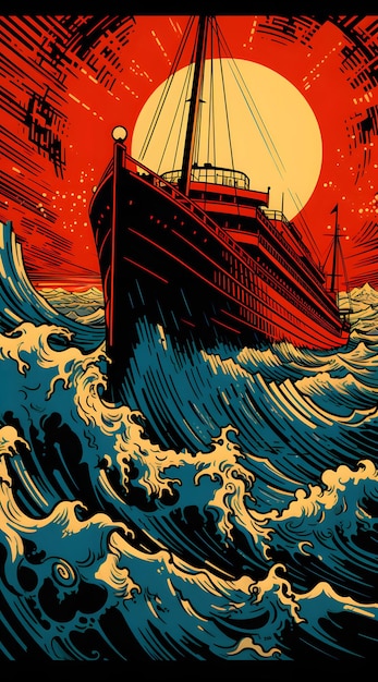 Foto ilustração de barco nas ondas