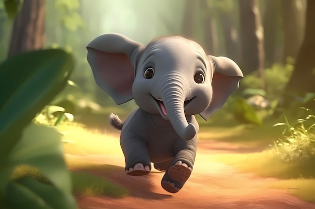 Ilustração de bebê de elefante bonito estilo de renderização 3D crianças estilo de animação de desenho animado