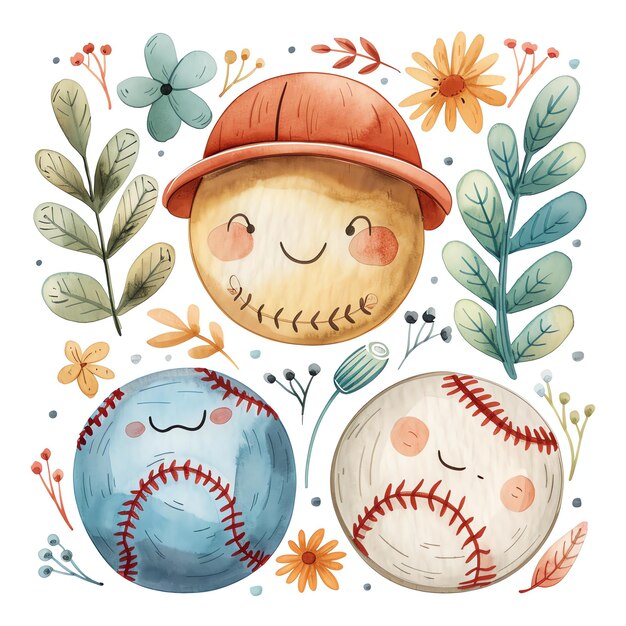 Ilustração de beisebol bonita e caprichosa