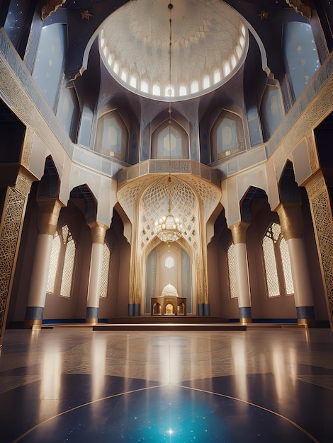 Ilustração de belos arcos interiores, pilares de uma mesquita islâmica, arquitetura islâmica nostálgica, festival islâmico