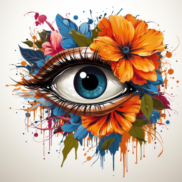 Foto ilustração de belos olhos cercados de flores e folhas