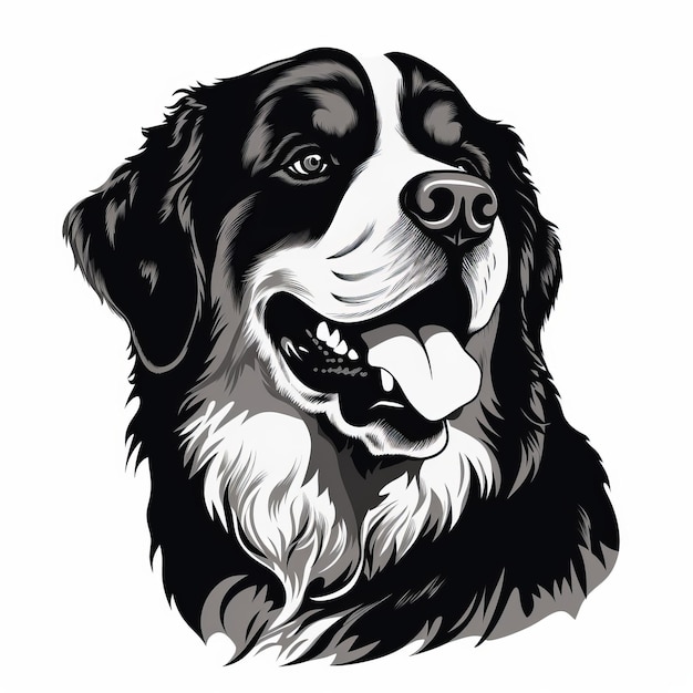 Ilustração de Bernese Mountain Dog estilo faca de paleta em preto e branco