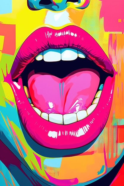 Ilustração de boca de garota pop art