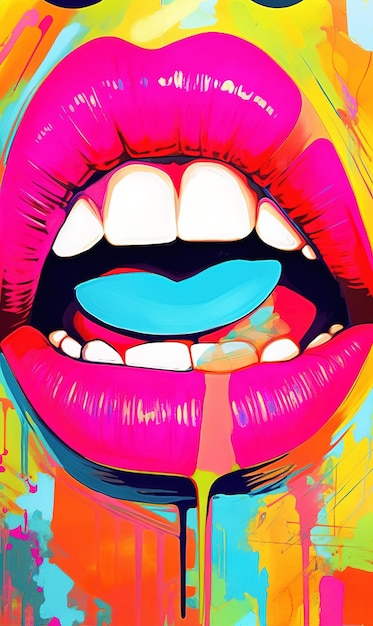 Foto ilustração de boca de garota pop art