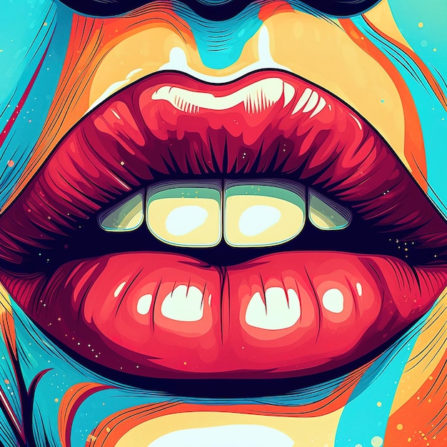 Ilustração de boca de garota pop art