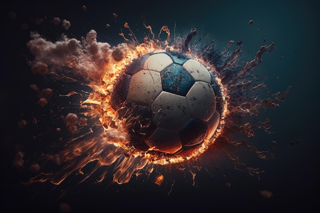 Ilustração de bola de futebol em chamas AI Generative