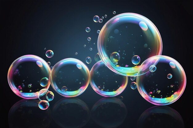Ilustração de bolhas de sabão com fundo de reflexão