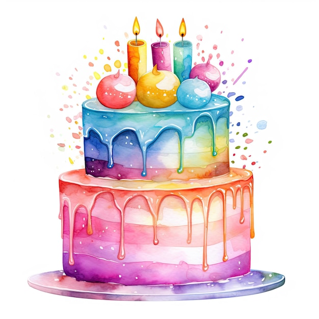 Foto ilustração de bolo de aniversário em aquarela ai generativexa