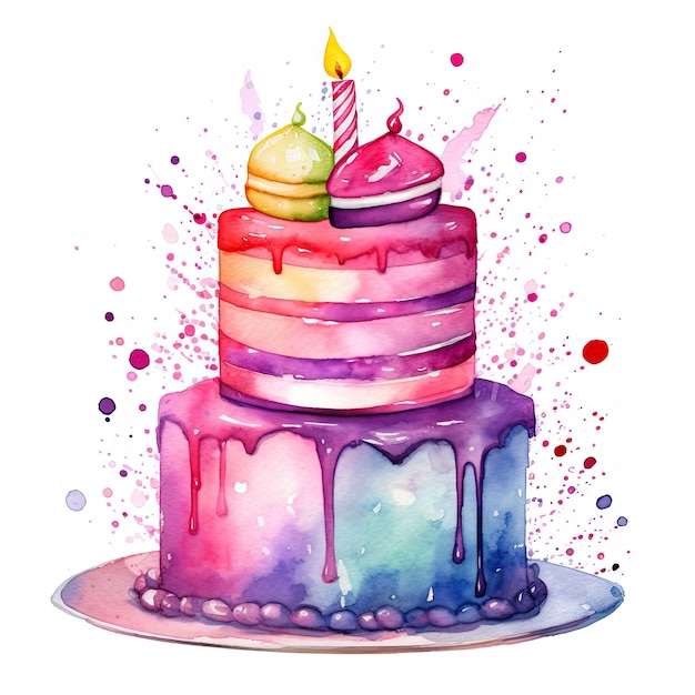 Ilustração de bolo de aniversário em aquarela ai generativexa